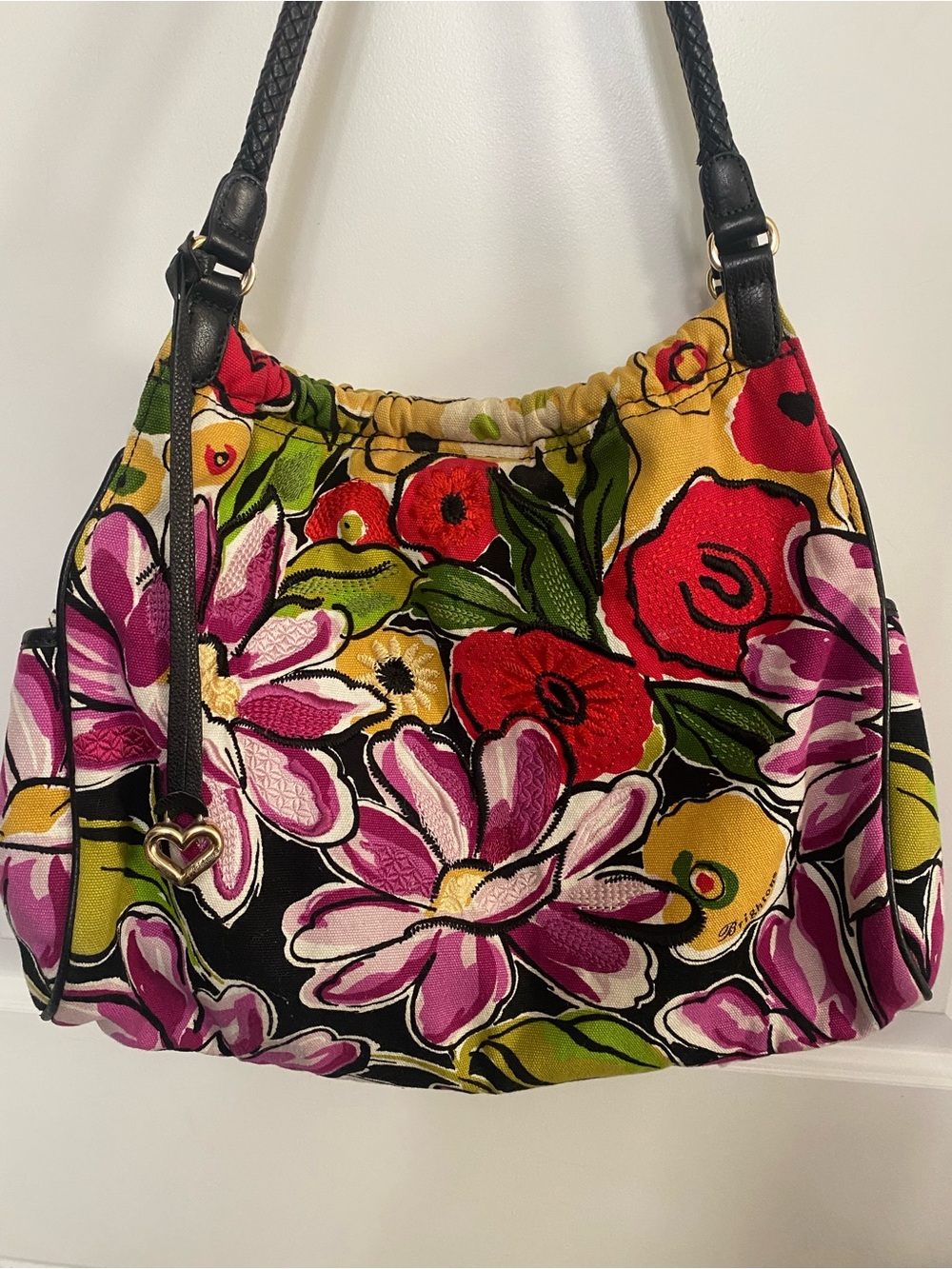 Brighton Viva Bloom Shoulder Bag in Black, Pink, Red & Yellow Braided Strap